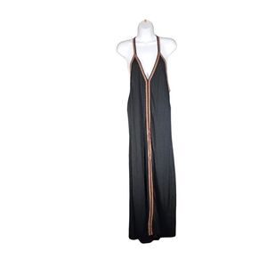 Pitusa Dress OS Womens Black Inca Swim Long Maxi Sleeveless V-Neck Cotton Solid